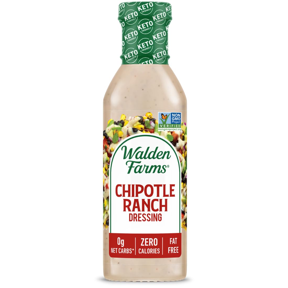 Walden Farms Chipotle Ranch Dressing – Calorie-Free, Gluten-Free, Low Carb, Keto-Friendly, Sugar-Free, Fat-Free, Dairy-Free Smoky Chipotle Ranch Flavor – 6-Pack, 12 oz Bottles