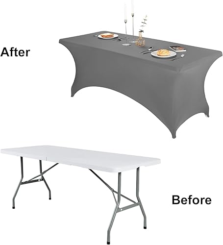 Miniatura 582 de FORLIFE Paquete de 6 manteles de elastano, de ajuste universal para mesas rectangulares de 6 pies, para patios, bodas, banquetes, fiestas