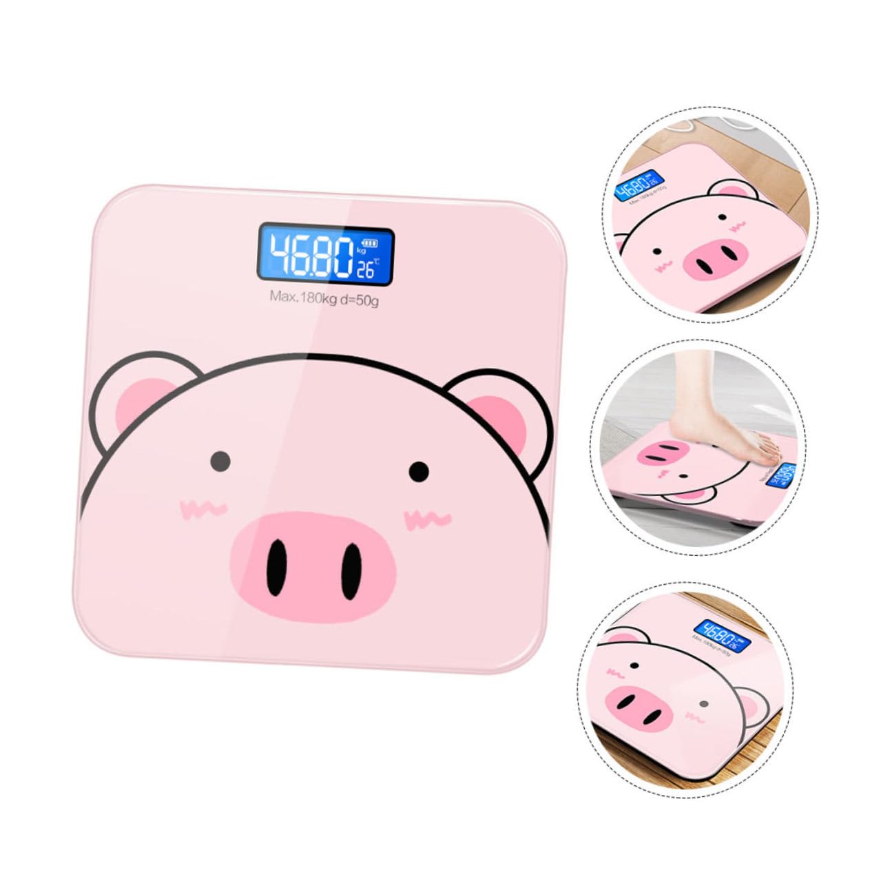 VOSAREA Cartoon Digital Body Weight Scale with Tempered Glass USB Rechargeable Electronic for Home Use Automatic Shut Off Durable Multifunctional Body Measuring Device