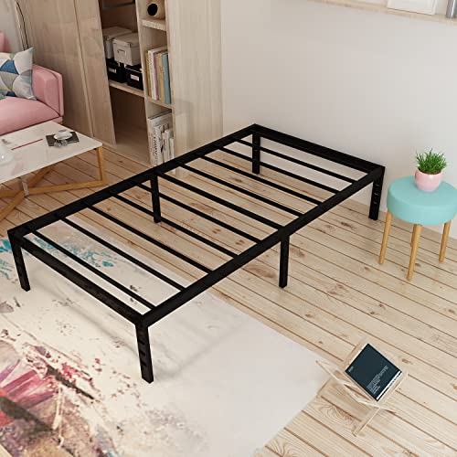 Tooyyer Twin Xl 18Inch Extra Long Metal Bed Frame Heavy Duty 3000 Lbs Sturdy Steel Frame Easy To Assembly Mattress Foundation No Box Spring Needed Non-Slip Support&Noise Free Black Bed Twin Xl #TOP5