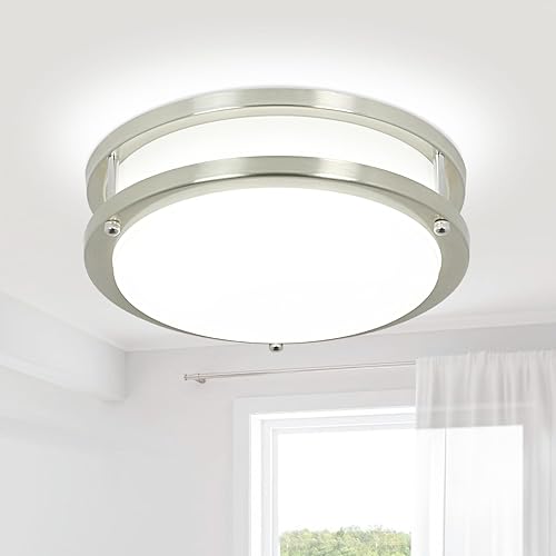 DLLT - Lámpara de techo LED de 24 W, lámpara de techo empotrada de 10 pulgadas, lámpara redonda de níquel cepillado para dormitorio, cocina,