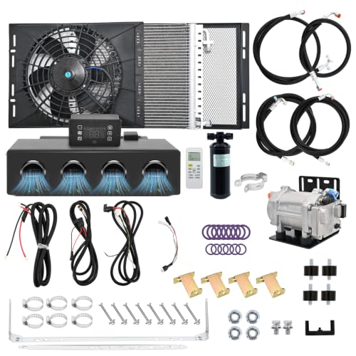 jiaji 12V 13700 BTU Under Dash Air Conditioner, 12 Volt Electric Air Conditioner for Car, Car Air Conditioner with 4 Vents and Evaporator Condenser Compressor for Car RV Van Truck ATV Pickup Tractor