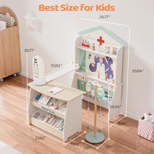 JOYMOR Pretend Hospital Kids Doctor Kit, Wooden Doctor Play Set w/Plenty of Medical Toy Accessories, Ideal for Toddler Play Doctor, Pretend Kids Playset for Christmas Birthday Gifts