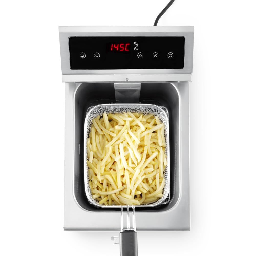 MBH - Friggitrice a Induzione Digitale Professionale da Banco 8 Litri in Acciaio Inox con Rubinetto di Scarico, Ideale per Cucine Professionali di Ristoranti.