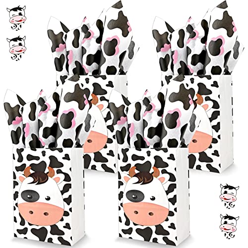 100 Sheets 20 X 14 Inch Cow Print Tissue Paper For Gift Bags, Pink White Black Cow Paws Gift Wrap Tissue Paper For Birthday, Baby Shower, Cow Theme Party Diy Craft #TOP3