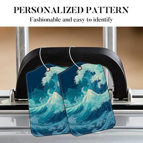 Image of Ocean Wave Luggage Tags 2 Pack, PU Leather Privacy Flap