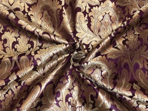 Tissu brocart de soie au mètre couleur bordeaux et or pour rideaux et vestes BRO1086