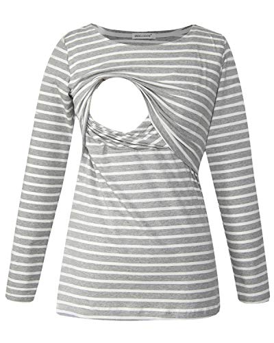 Smallshow Premamá Tops Camisas De Lactancia Materna De Manga Larga para Mujeres Grey Stripe L