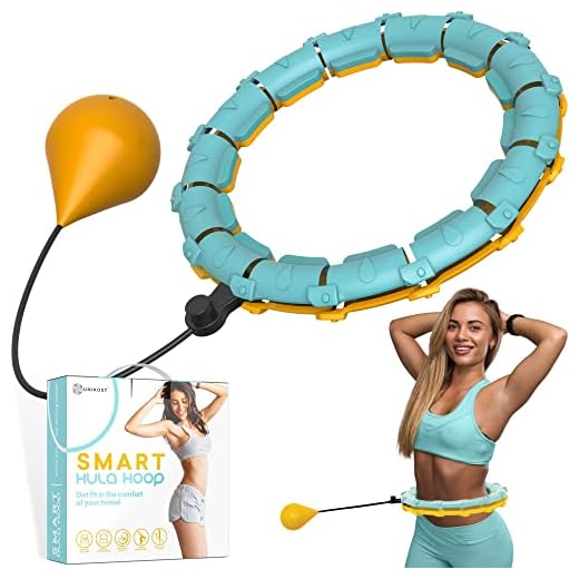UNIKOST Smart Weighted Infinity Hula Hoop Trainer - Adjustable Fitness Hoop for Adults, Men & Women Weight Loss - At-Home Workout Equipment, Core & Abs Exercise, 24 Knots, Plus Size 136 cm Yellow Blue