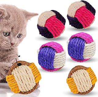 6 Pack Cat Toy Ball, Cat Sisal Balls Toys for Indoor Cats Interactive, Durable Pet Cat Ball with Bells Animal Pet Games Supplies (Random Color)