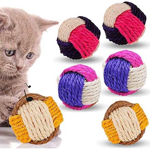 6 Pack Cat Toy Ball, Cat Sisal Balls Toys for Indoor Cats Interactive, Durable Pet Cat Ball with Bells Animal Pet Games Supplies (Random Color) Cover