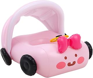 Car Float for Pool, Inflatable Cartoon Ride on Pool Toy, Comfortable Baby Float with Sunshade, Air-Filled Design, Water Play Equipment, Beach Activities, Family & Friends Use