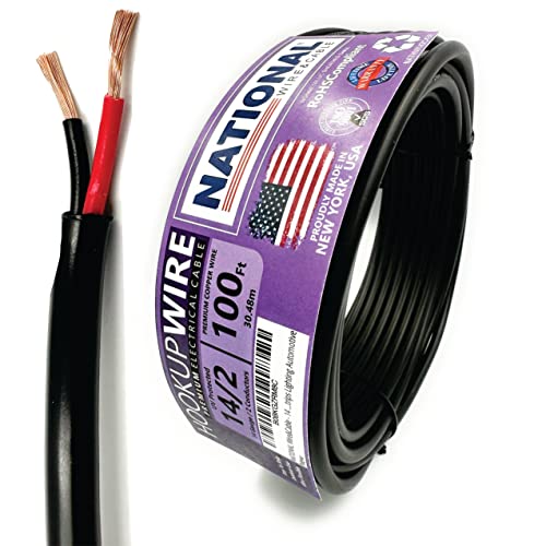 NATIONAL Wire & Cable  14 AWG 2-Conductor Premium Copper Wire, 100 ft, Stranded | Made in USA, Heavy-Duty Flexible Jacket | Automotive, Low Voltage, LED, Lights, DIY, Indoor and Outdoor Use