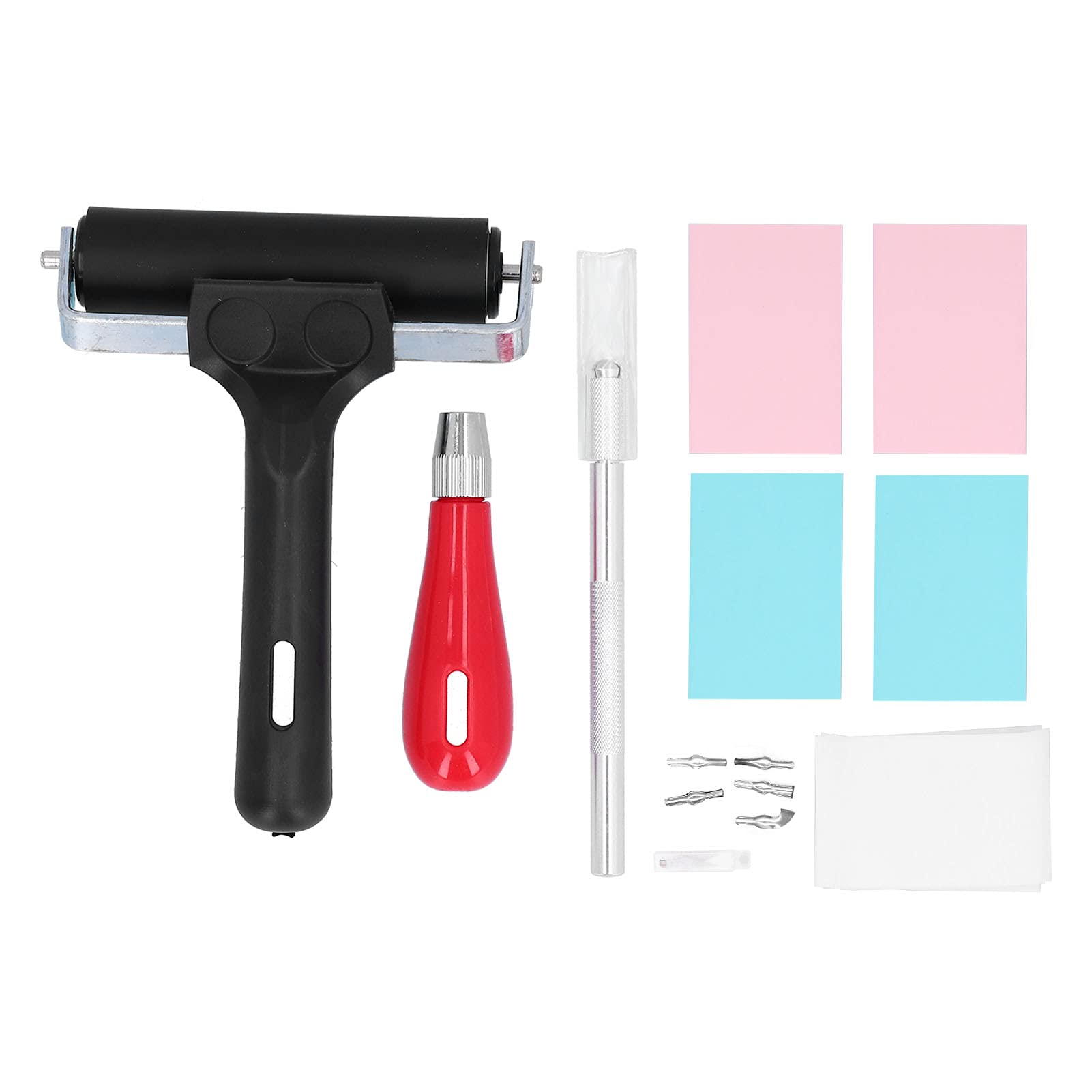 Kit Timbro In Gomma Per Intaglio, Set Misto Per Stampa Incisione, Forniture Artistiche Per Blocchi Di Gomma Fai Da Te Con Coltello Da Intaglio A 6 Lame, 10 Carte Pergamena, Rullo