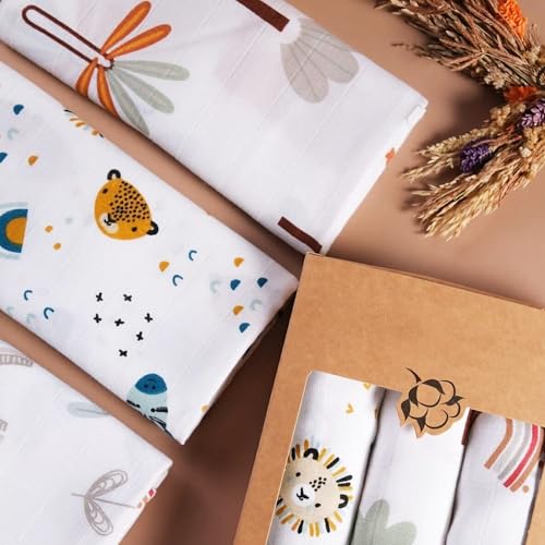 Image of Muslin Swaddle Blankets for Baby Boys - 3 Pack 100% Cotton Muslin Blanket Set - Soft Swaddle Blankets for Newborns - 31.5 inchx31.5 inch for Boys