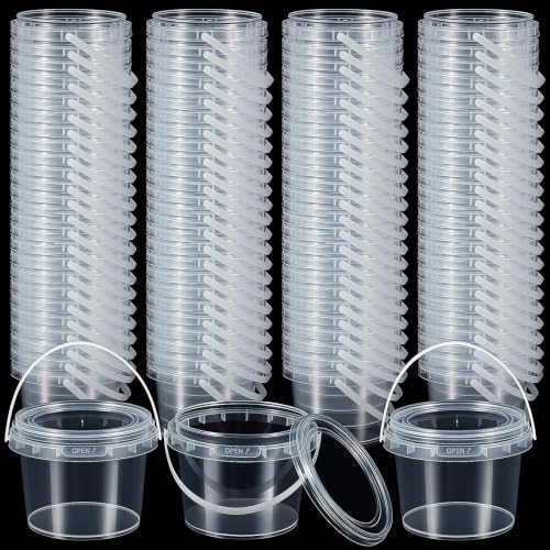 Image of Maxcheck 50 Pcs Plastic Bucket with Lids and Handles Bulk, 16oz, Clear