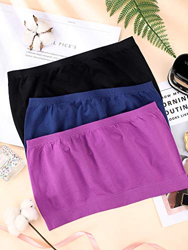 Women's Strapless Bralette Seamless Bandeau Soft Stretchy Non-Padded Bandeau Tube Top Bra In Multi Color, 3 Pieces(Black, Navy Blue, Dark Purple,X-Large - Xx-Large) #TOP6