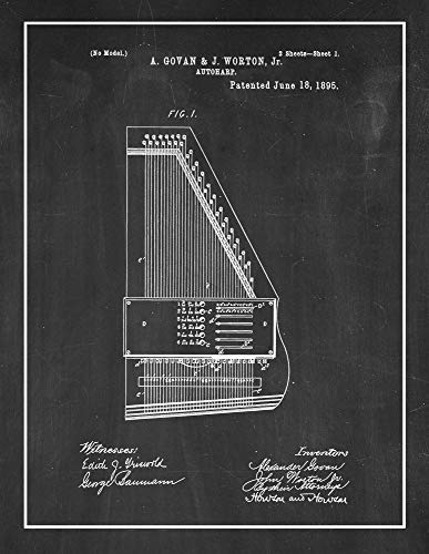 Autoharp Patent Historical Artwork Print in School Chalkboard Color