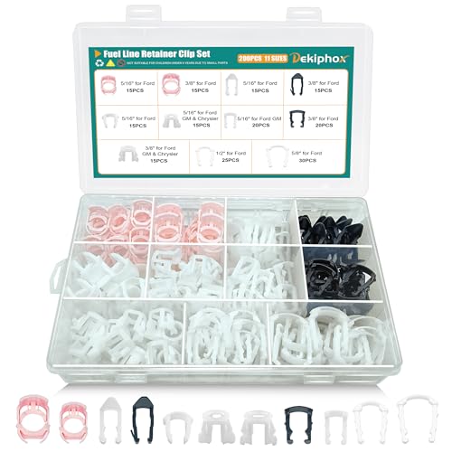 200PCS Fuel Line Retainer Clip Assortment 11 Popular Sizes 3/8 5/16 1/2 5/8 Nylon Fuel Line Clips Repair Kit Compatible with GM & Chrysler