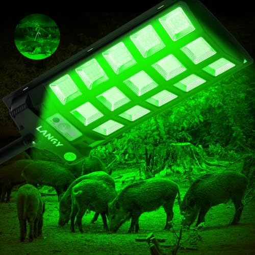 LANGY Hog Lights 12000LM Waterproof Green Light for Night Hunting with Remote Control Motion Sensor and Metal Bracket Green Solar Lights for Hunting Predator Coyote Varmint Hog Deer