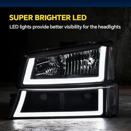 Image of GRAND ORANGE LED Headlight Assembly Compatible with Chevy Silverado & Avalanche 1500 2500 2003-2006 GM250222, GM2503224, 10396913, 15199557, 2503224, 2502224 Clear Lens Black Housing Clear Reflector