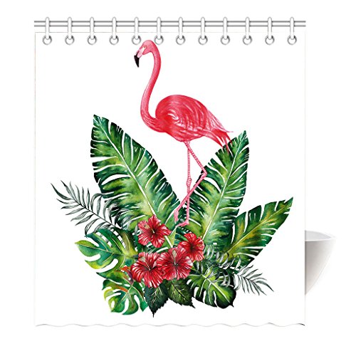 violetpos cortina de ducha Flamingo hojas flor alta calidad Baño, poliéster, 180 x 200 cm
