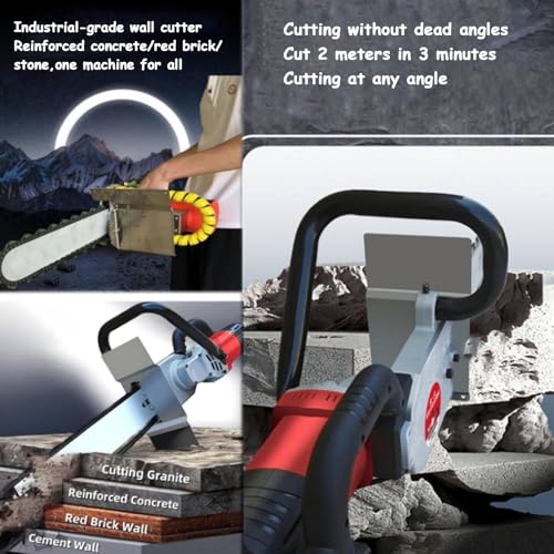Sierra Eléctrica De Cadena para Hormigón, Máquina De Corte De Pared Portátil para Granito/Hormigón/Mármol, Equipo De Corte Industrial con 2 Cadenas Y 2 Barras Guía.，Profundidad 35 cm