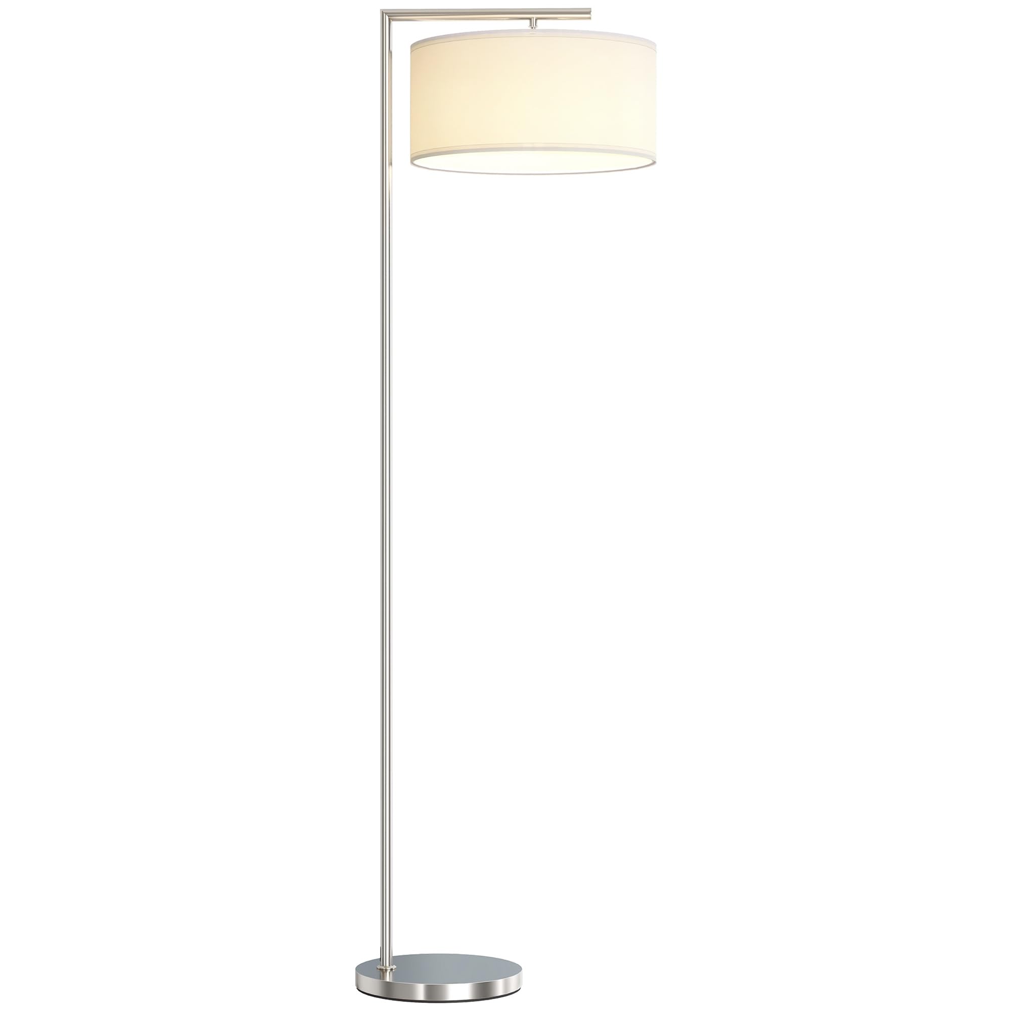 Homcom Floor Lamp, Modern Standing Lamp With Linen Lampshade, Tone Silver