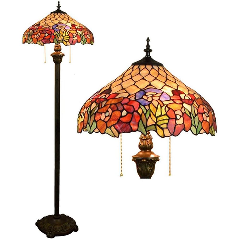 IUokLU Tiffany-Style Roses Floor Lamp with 16" Shade Pastoral Romantic Stained Glass Floor Standing Lamp for Bedroom Living Room Reding, 63 Inch Tall