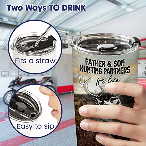 34Hd Gifts For Dad From Son, Hunting Deer Tumbler With Lid 20 Oz, Father & Son Hunting Partners For Life, Camo Tumbler, Deer Coffee Mug, Dad Birthday Gifts #TOP4