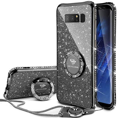 OCYCLONE Galaxy Note 8 Case, Glitter Cute Phone Case for Women Girls with Kickstand, Bling Diamond Bumper with Ring Stand Compatible with Galaxy Note 8 Case for Girl Women - Black