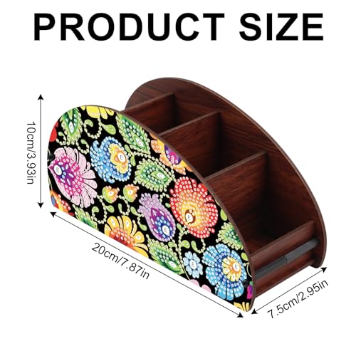 Image of Diamond Painting Storage Box, DIY 5D Floral Leaf Design Multi-Compartment Wooden Diamond Art Organizer for Makeup Brushes Pens TV AC Remotes Desktop Tabletop Decoration