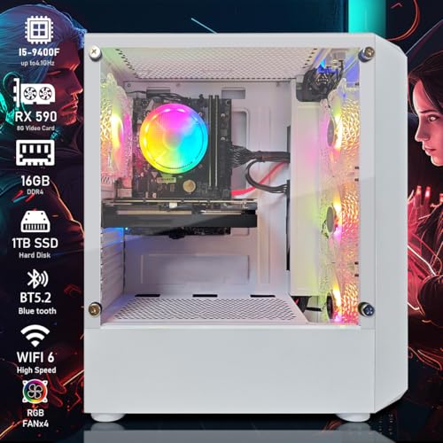 Image of STGAubron Gaming PC Computer Desktop, Intel Core i5-9400F up to 4.1G, Radeon RX 590 8G, 16G DDR4, 1TB SSD, WiFi 6, BT 5.2, RGB Fan x4, Windows 11 Home
