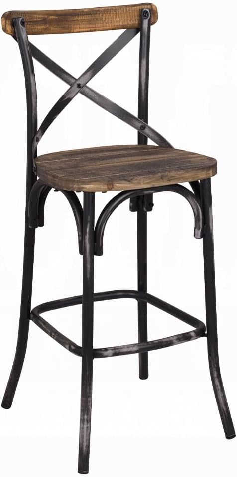 Antique Black Finish Metal Frame Vintage Style Bar Chair 1pc Wooden Seat Dining Furniture