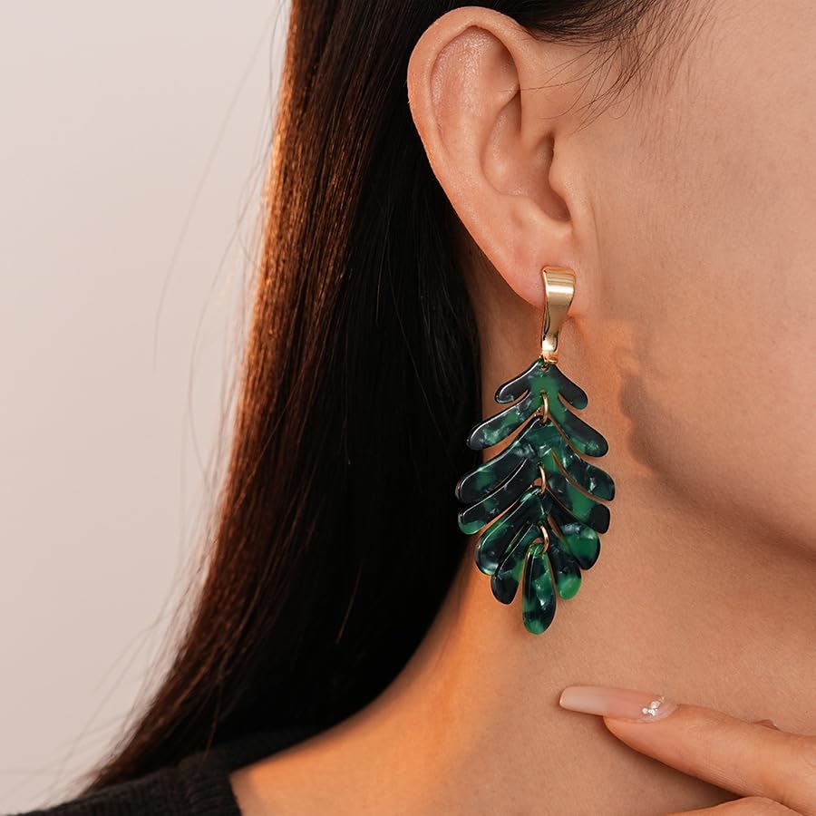 Colorful Leaf Drop Earrings for Women Trendy, Acrylic Palm Leaf Long Pendant Earrings Boho Tropical Plant Dangling Earrings Summer Beach Jewelry - Image 3