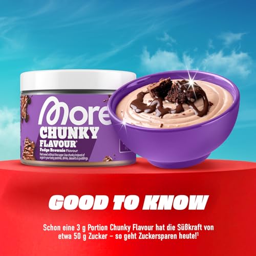 MORE Chunky Flavour, Fudge Brownie, 150 g, Geschmackspulver zum Süßen, ohne viel Zucker und Kalorien, mit Inulin und Laktase