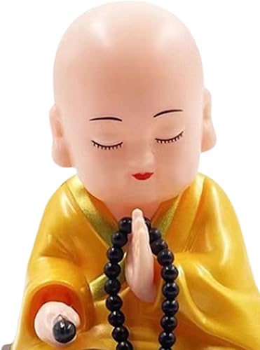 Miniatura 3 de Gralara Figura de pequeño monje, juguetes solares bailando muñecas con cabeza agitada, adorno de automóvil de estatua de monjes de Buda, juguete de