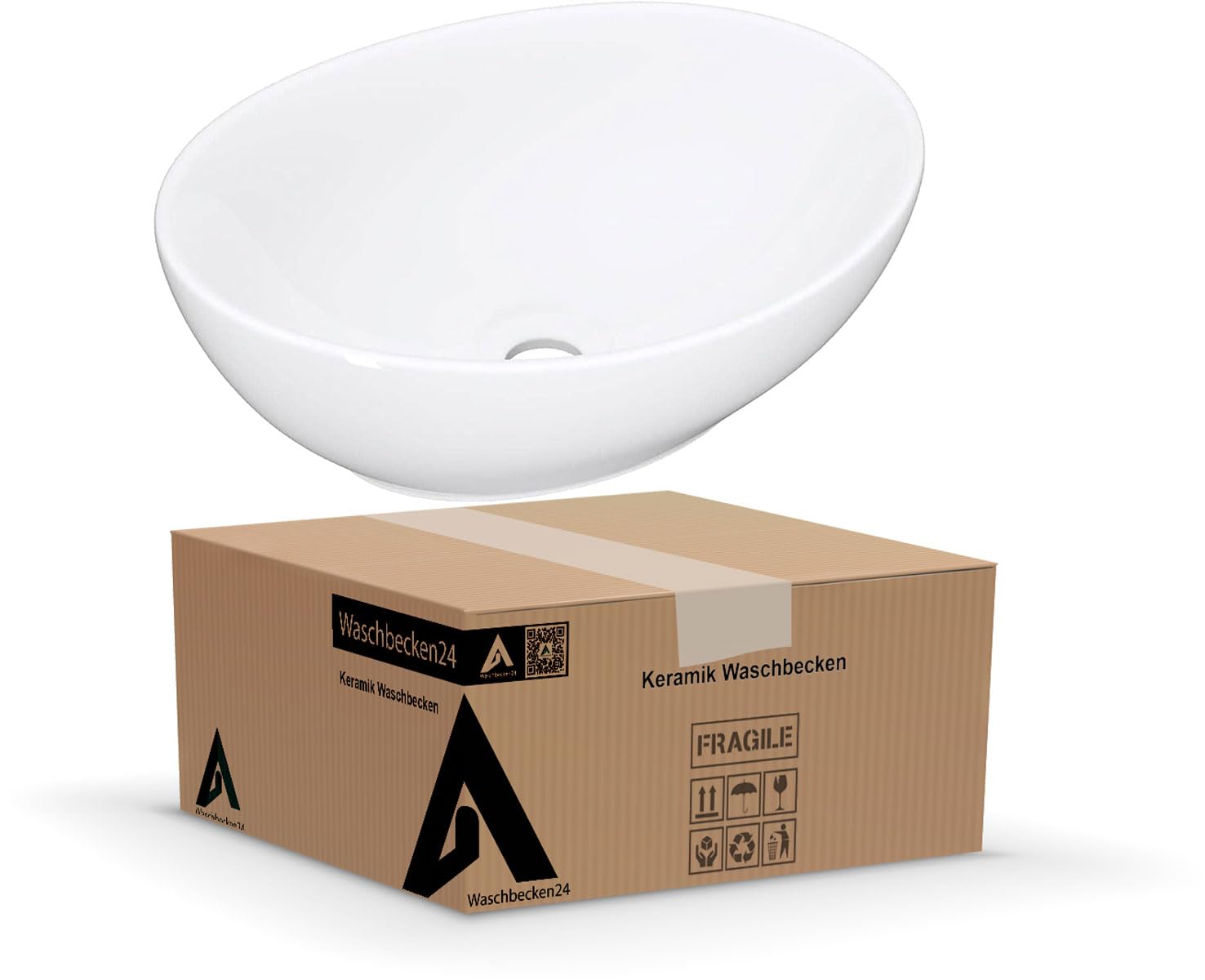 Elegante piccolo lavabo ovale con effetto loto per bagno e bagno degli ospiti - waschbecken24 (41x33x14cm, bianco / A99)