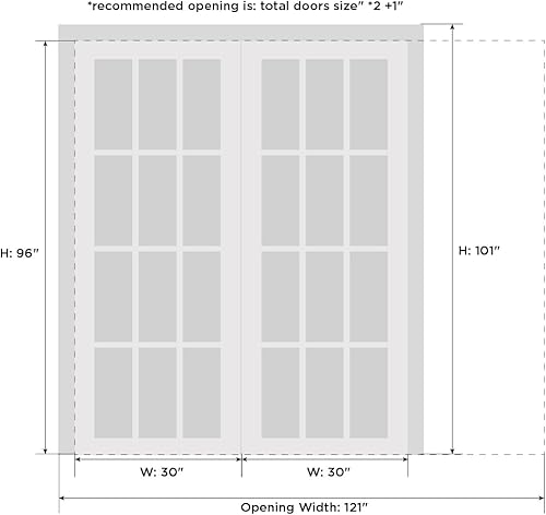 Miniatura 7 de Puertas corredizas de doble bolsillo francesas de 59.8 x 89.8in, vidrio transparente de 12 litros, Felicia 3355, color blanco mate, kit de