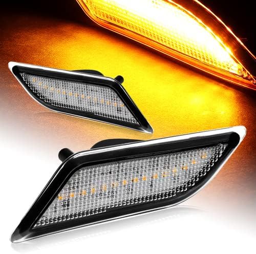 Pair Front Bumper Amber LED Turn Signal Side Marker Lights Lamp Replacement Compatible with 2010-2013 Mercedes Benz W212 E-Class E300 E350 E550 E63 AMG Sedan, 2011 2012 (Smoke Lens)