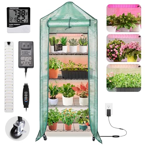 DazSpirit 4-Tier Indoor Mini Greenhouse with Grow Lights, 32W Full