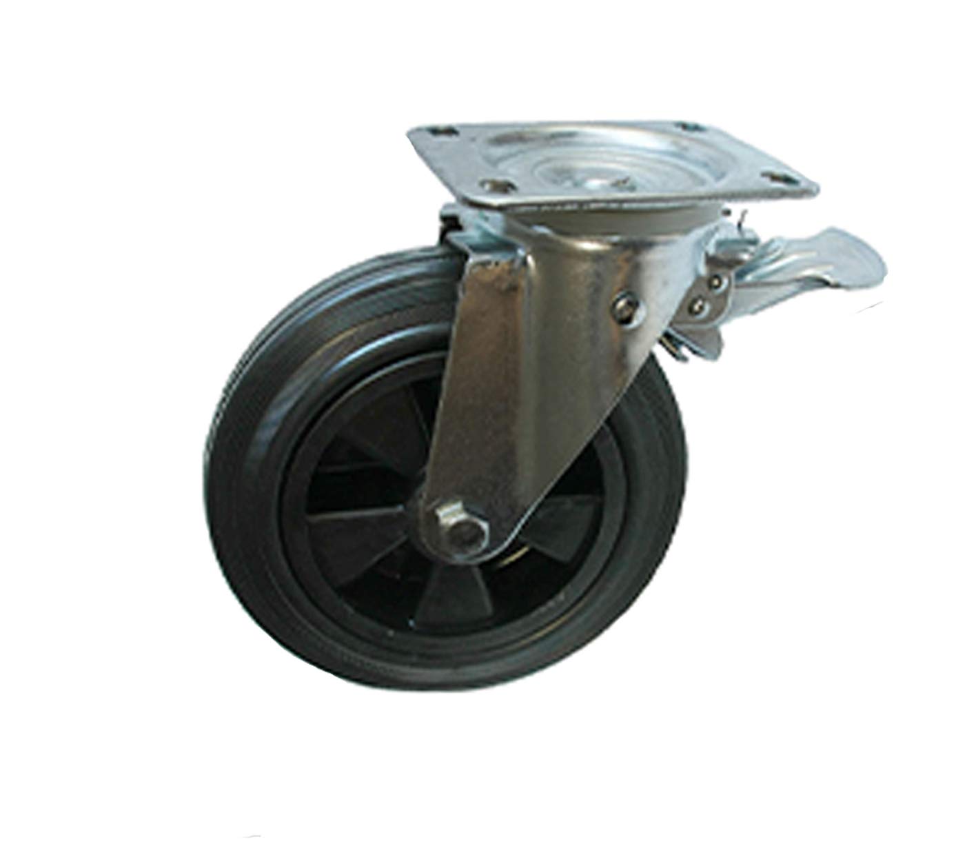 200mm Ruedas Goma Negra 4 - Freno Giratorio 200kg Cada Resistente 800kg por Set