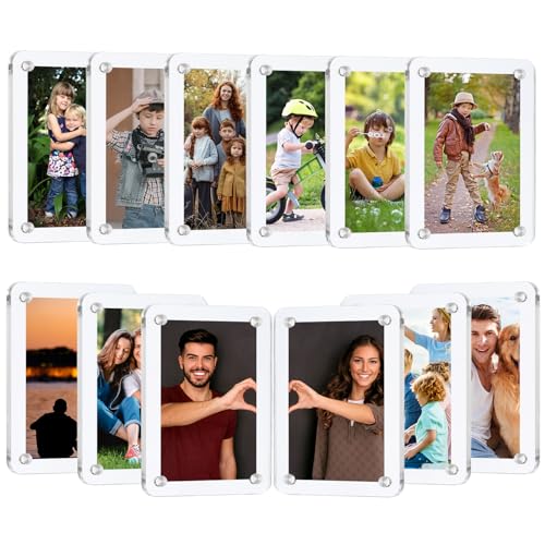 Vicyak High Transparency Acrylic Magnetic Photo Frame 12pcs (6cmx9cm) for Fridge, Double-Sided Frameless Design, Compatible with Instax and Polaroid Photos, 2.36x3.54 Inches, 12-Pack
