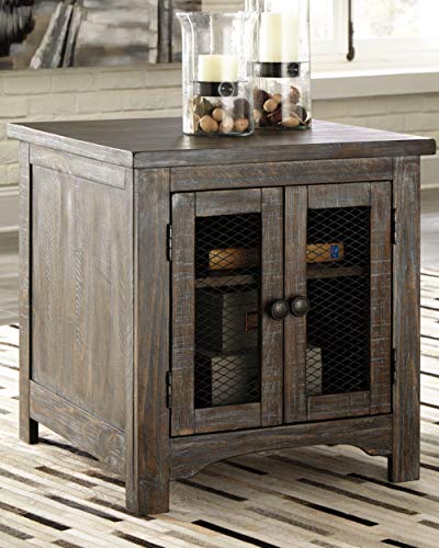 Signature Design By Ashley Danell Ridge Rustic Square End Table With Double Cabinet Doors And 1 Storage Shelf, Brown #TOP1