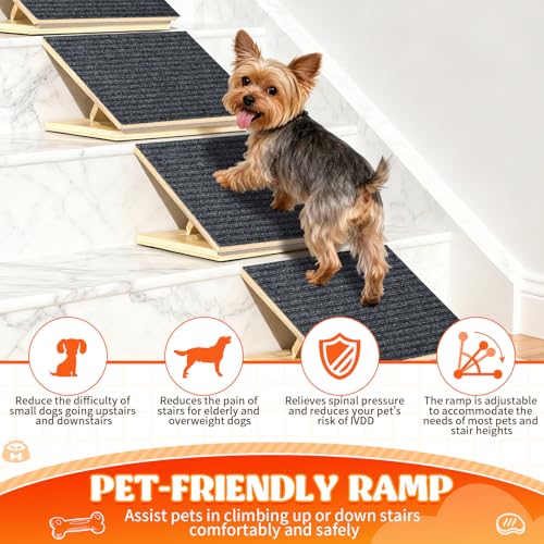 image for TNELTUEB 4 Pack Upgraded Dog Ramps for Stairs, Adjustable Stair ramp f