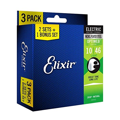 Elixir corde 16552 acciaio nichelato per chitarra elettrica con rivestimento Optiweb, set da 3 pezzi