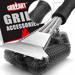 GRILLART Grill Brush and Scraper, Extra Strong BBQ Cleaner Accessories, Safe Wire Bristles 18″ Barbecue Triple Scrubbers Cleaning Brush for Gas/Charcoal Grilling Grates, Wizard Tool BR-8115