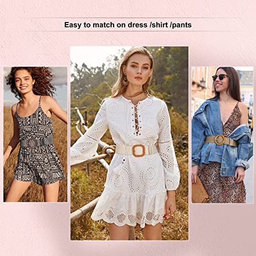 Vonmelli 4 Pack Straw Woven Elastic Stretch Waist Belt Fashion Boho Dress Braided Belts For Women L #TOP5