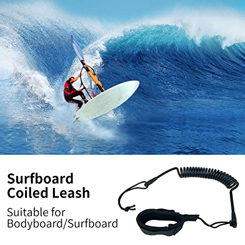 Foto von XSHAO® 2 Stück Sup Leash, 5.5MM 10 Füße Surfboard Leash mit Fußschlaufe Klettverschluss für Stand Up Paddle Board und Surfboard - Schwarz