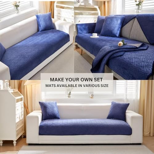 Image of HOMETHREADS Innovative Premium Velvet Sofa Cover Mat with PVC Backing for Non-Slip Comfort | (Navy Vrsh, 1Pc Backrest Mat | 70x70cm)